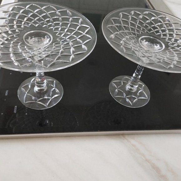 Antique Vintage Pair Crystal Glass Pedestal serving Stand 7 1/4”  6" tall 1940's - Picture 1 of 8